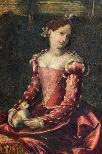 Porträt einer Adligen, Detail des Kleinen Zimmers der Edlen Damen von Alessandro Bonvicino Moretto