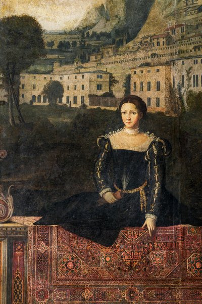 Porträt einer Adligen, Detail des Kleinen Zimmers der Edlen Damen von Alessandro Bonvicino Moretto
