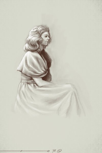 Eine junge Frau, die unter dem ersten Kaiserreich lebt, Anfang des 19. Jahrhunderts. Illustration von Alessandro Lonati, 2010 von Alessandro Lonati