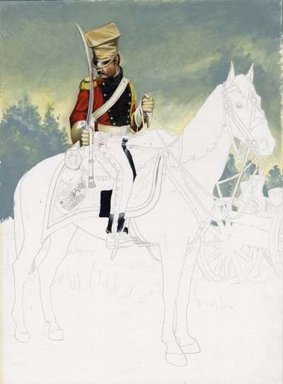 Erstes Kaiserreich (1804-1814 und 1815): Soldat der leichten Kavallerie der großen französischen napoleonischen Armee. Unvollendete Zeichnung von Alessandro Lonati. von Alessandro Lonati
