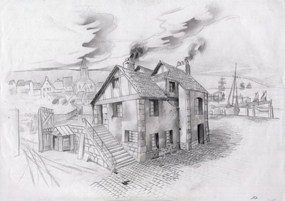 Haus in einem Dorf in der Nähe eines Hafens in Frankreich im 19. Jahrhundert. von Alessandro Lonati