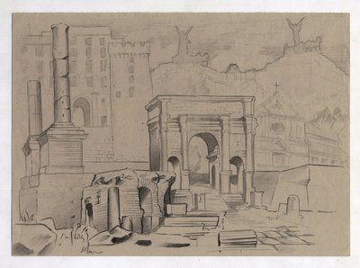 Ruinen der Römerzeit in Rom, Forum (foro romano). Zeichnung von Alessandro Lonati. von Alessandro Lonati