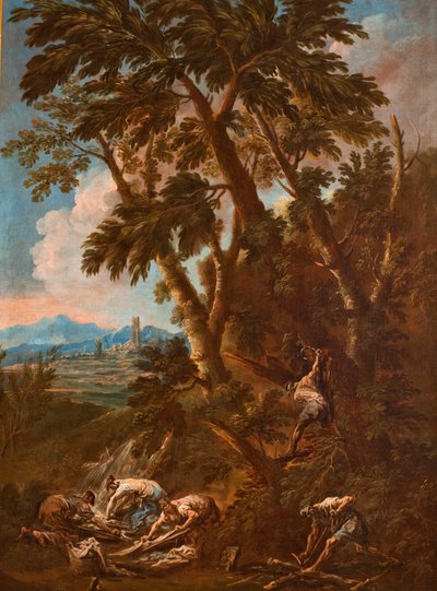 Landschaft mit Waschfrauen und Holzfällern von Alessandro Magnasco