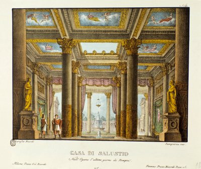 Ansicht des Hauses von Salustio. Bühnenbild für die Aufführung von Giovanni Pacinis „L