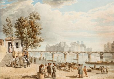 Blick auf Paris - Pont des Arts (Frankreich) - Werk von Alexander Pavlovich Briullov (Alexandre Brioullov) (1798-1877), Aquarell auf Papier (21x30 cm), russische Kunst des 19. Jahrhunderts, Romantik - Private Sammlung von Alexander Pavlovich Briullov