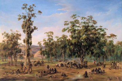 Ein Aborigines-Lager in der Nähe der Adelaide-Fußhügel von Alexander Schramm