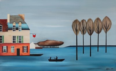 Dorf Wasserseite Ruderboot von Alexander Trifonov