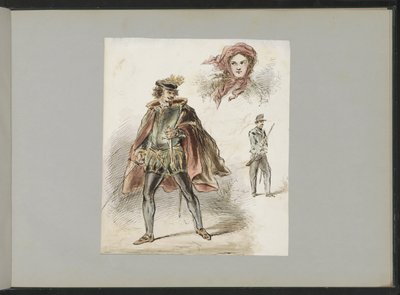 Mann in historischem Kostüm, eine Frau mit Kopftuch und ein Soldat von Alexander Ver Huell