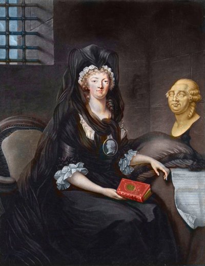 Porträt von Marie Antoinette in tiefer Trauer im Gefängnis des Tempels. von Alexandre (after) Kucharski