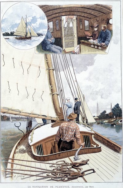 Bootfahren in Argenteuil - Zeichnung von Brun von Alexandre Brun