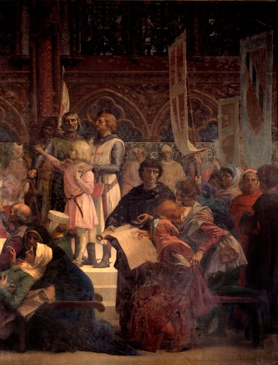 König Ludwig IX., genannt Saint Louis (1214-1270), spricht Recht. Gemälde von Alexandre Cabanel (1823-1889) 19. Jahrhundert. Paris, Pantheon von Alexandre Cabanel
