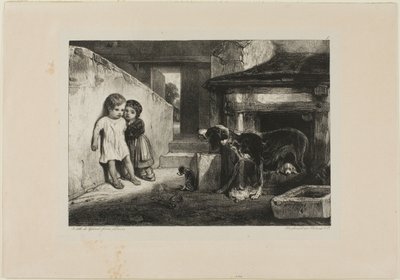 Kinder erschreckt von einem Hund von Alexandre Gabriel Decamps