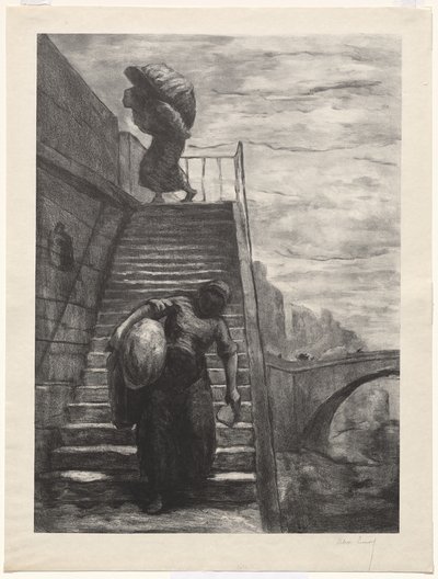 Waschfrauen steigen eine Quai-Treppe hinunter von Alexandre Lunois