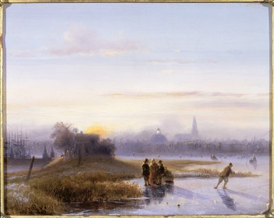 Flusslandschaft mit Schlittschuhläufern von Alexis de Leeuw