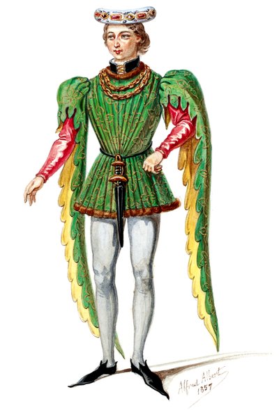 Halévy - Die Zauberin - Kostümentwürfe von Alfred Albert - 02. Herr, Männerchöre (retuschiert) von Alfred Albert