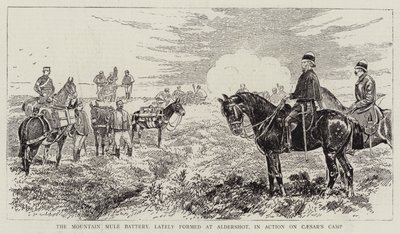 Die Gebirgs-Maultierbatterie, kürzlich in Aldershot gebildet, im Einsatz auf Caesars Lager von Alfred Chantrey Corbould