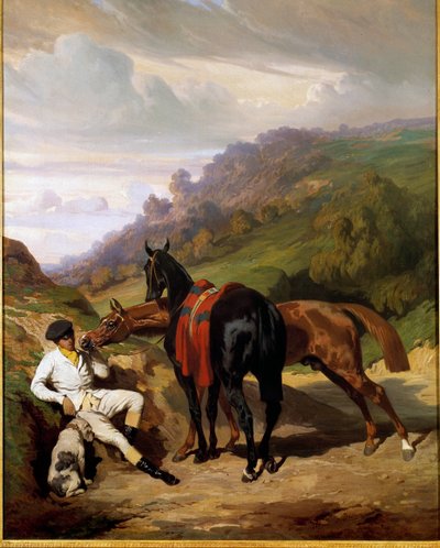 Weißer Junge und seine Pferde. Gemälde von Alfred De Dreux (19. Jahrhundert) von Alfred Dedreux