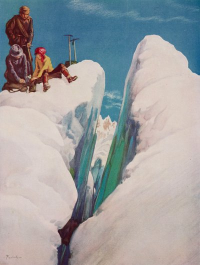 Die Gletscherspalte, Bergsteigertragödie, Zeichnung von Alfred Bestall aus The Tatler, Nr. 1366, 31. August von Alfred Edmeades Bestall