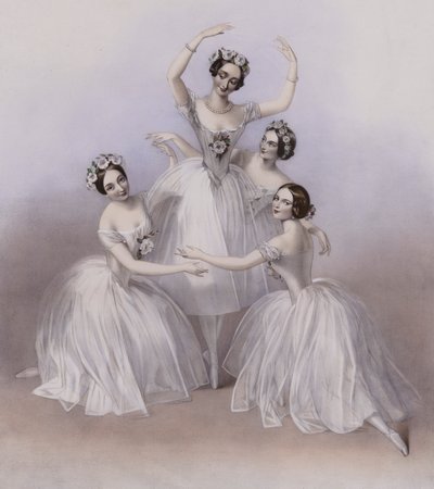 Der berühmte Pas De Quatre komponiert von Jules Perrot, wie er im Her Majesty’s Theatre getanzt wurde von Alfred Edward (after) Chalon