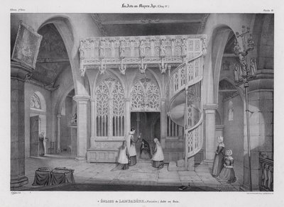 Geschnitztes hölzernes Chorgestühl der Kapelle Notre Dame de Lambader, Plouvorn, Bretagne, Frankreich von Alfred Guesdon