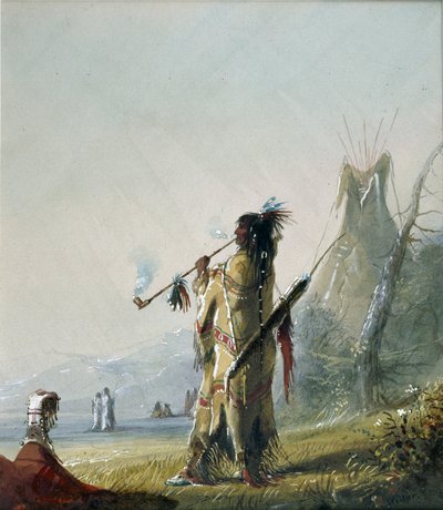 Ein Shoshonee-Indianer beim Rauchen von Alfred Jacob Miller