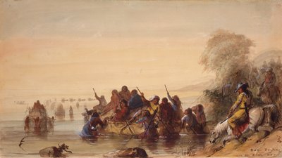 Büffelbootfahrt auf dem Platte River, ca. 1837 von Alfred Jacob Miller