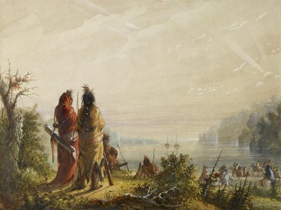 Indianer drohen, Pelzboote anzugreifen von Alfred Jacob Miller
