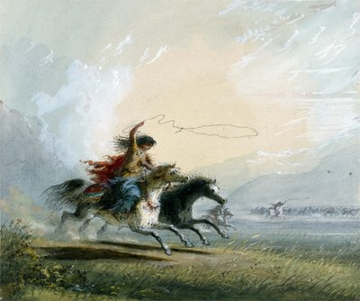 Shoshone-Frau - Ein Pferd fangen von Alfred Jacob Miller
