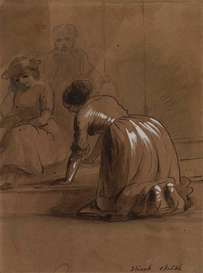 Straßenskizze. Treppen waschen. von Alfred Jacob Miller