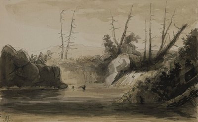 Ansicht eines Wasserfalls und eines kleinen Sees von Alfred Jacob Miller