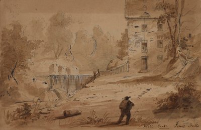 Ansicht eines Hauses und Wasserfalls von Alfred Jacob Miller