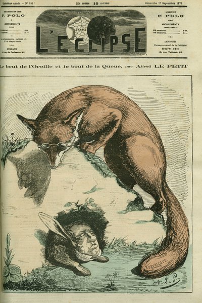 Die Spitze des Ohrs und die Spitze des Schwanzes, zwischen Adolphe Thiers als Fuchs - Republik und Philippe d