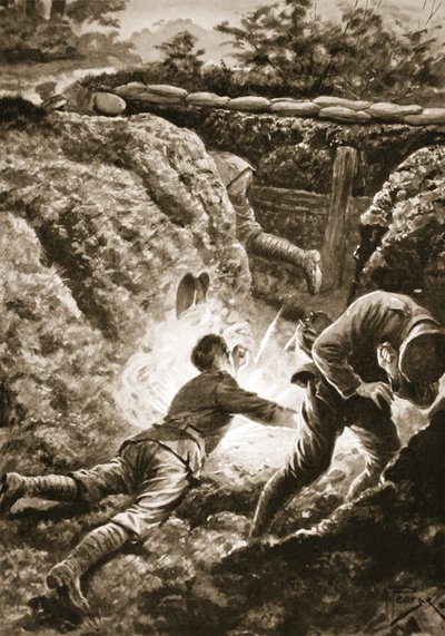 Private Harris wirft sich auf eine Bombe, um einen Kameraden zu retten von Alfred Pearse