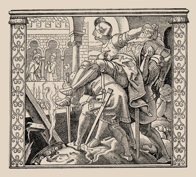 Die Nibelungen. Wie Rudigers Leiche Krimhild präsentiert wird von Alfred Rethel