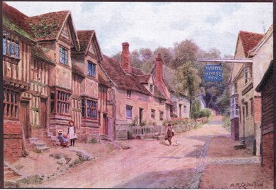 Häuser, die früher von Webern bewohnt wurden, Kersey, Suffolk, aus The Cottages and the Village Life of Rural England, veröffentlicht von Dent & Sons Limited von Alfred Robert Quinton