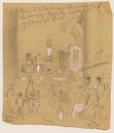 Hilfskomitee füttert die Hungrigen aus dem Keller des Congress Hall während des Chicagoer Brandes von 1871 von Alfred Rudolph Waud