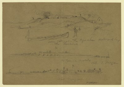 Drei Szenen militärischer Einrichtungen - untere Batterie am Ogeechee, zerstört von der Pembina von Alfred Rudolph Waud