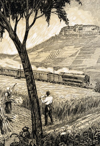 Deutsche Eisenbahnen - Zug in der Landschaft in Freyburg von Alfred Seckelmann