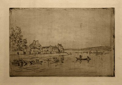 Ufer des Loing: Die sechs vertäuten Boote von Alfred Sisley