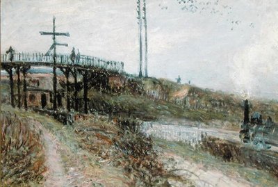 Die Fußgängerbrücke über die Eisenbahn in Sevres, um 1879 von Alfred Sisley