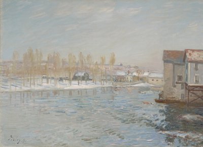 Der Loing und die Mühlen von Moret, Schneeeffekt, 1891 von Alfred Sisley