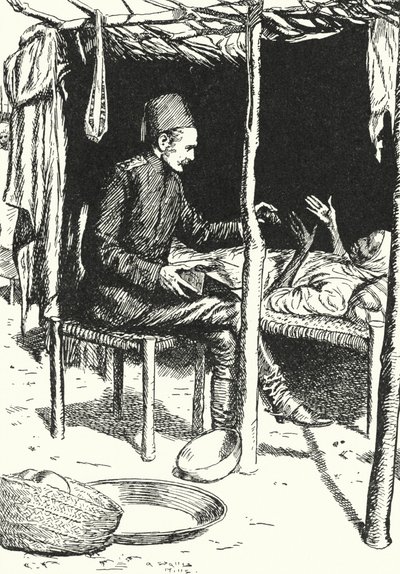 General Charles George Gordon kümmert sich um eine sterbende alte sudanesische Frau von Alfred Wallis Mills