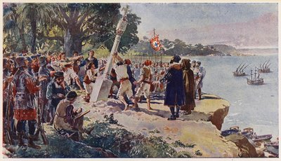 Portugiesen errichten eine Steinsäule an der Mündung des Kongo von Alfredo Roque Gameiro