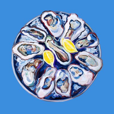 Frische Austern auf Blau von Alice Straker