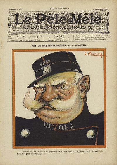 Pas de rassemblements. Illustration für Le Pele-Mele, 1902 von Aline Clement