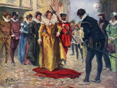 Raleigh zog seinen bunten Mantel aus und legte ihn über den schlammigen Fleck von Allan (after) Stewart