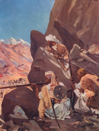 Bergstämme schießen auf eine britische Truppe an der Nordwestgrenze von Allan Stewart