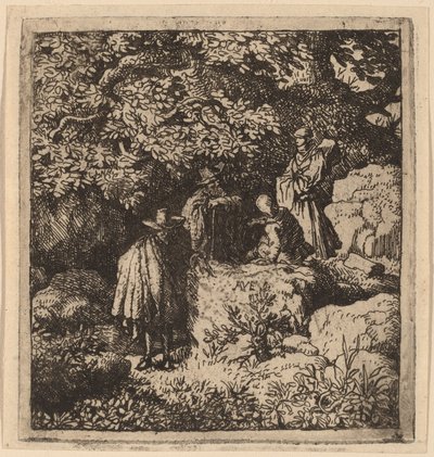 Vier Figuren unter einem Baum, wahrscheinlich ca. 1645-1656 von Allart van Everdingen
