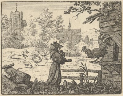 Renard, als Mönch verkleidet, gewinnt das Vertrauen des Hahns, 1650-75 von Allart van Everdingen