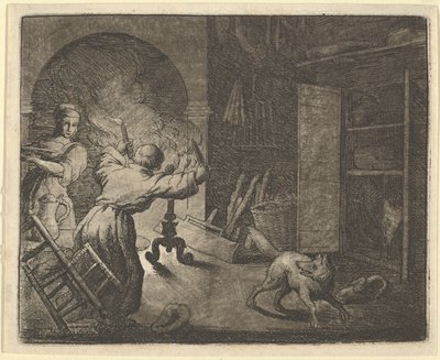 Renard entkommt mit einem Huhn, das er vom Tisch eines Geistlichen gestohlen hat, 1650-75 von Allart van Everdingen
